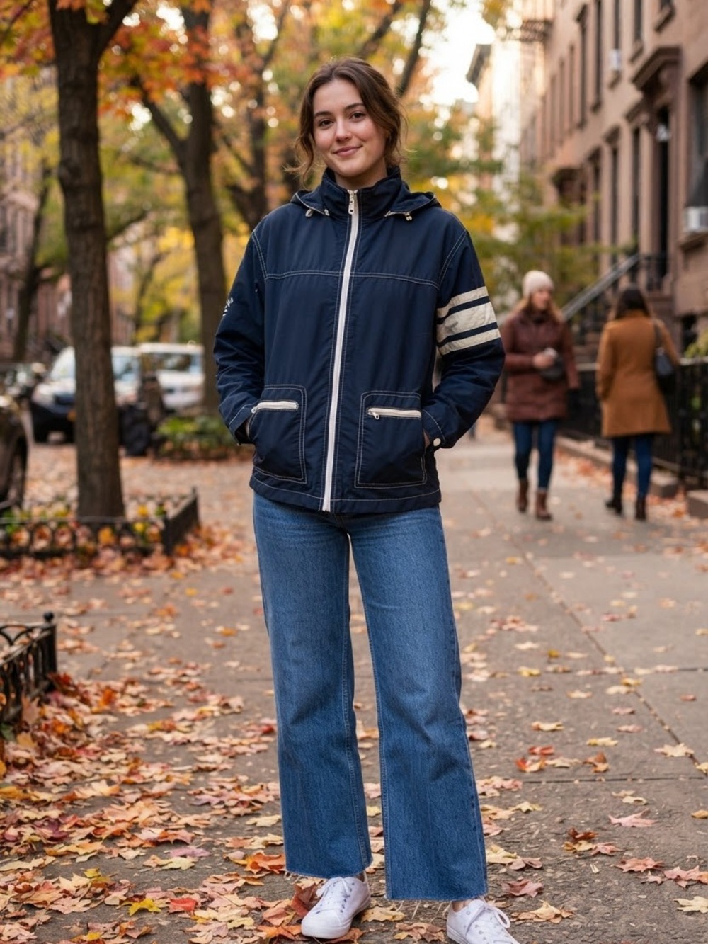 Vintage Navy Blue Sporty Windbreaker Jacket